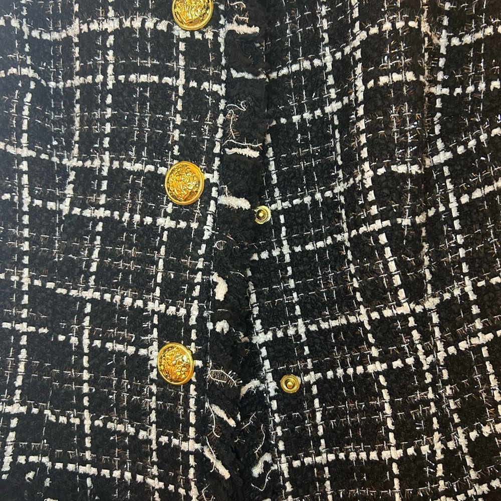 VISHAL Size Small Black and White Tweed Coat with Gold Buttons, Calf length - Picture 2 of 13